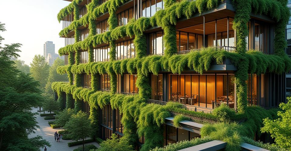 緑豊かな屋上庭園を持つ商業施設